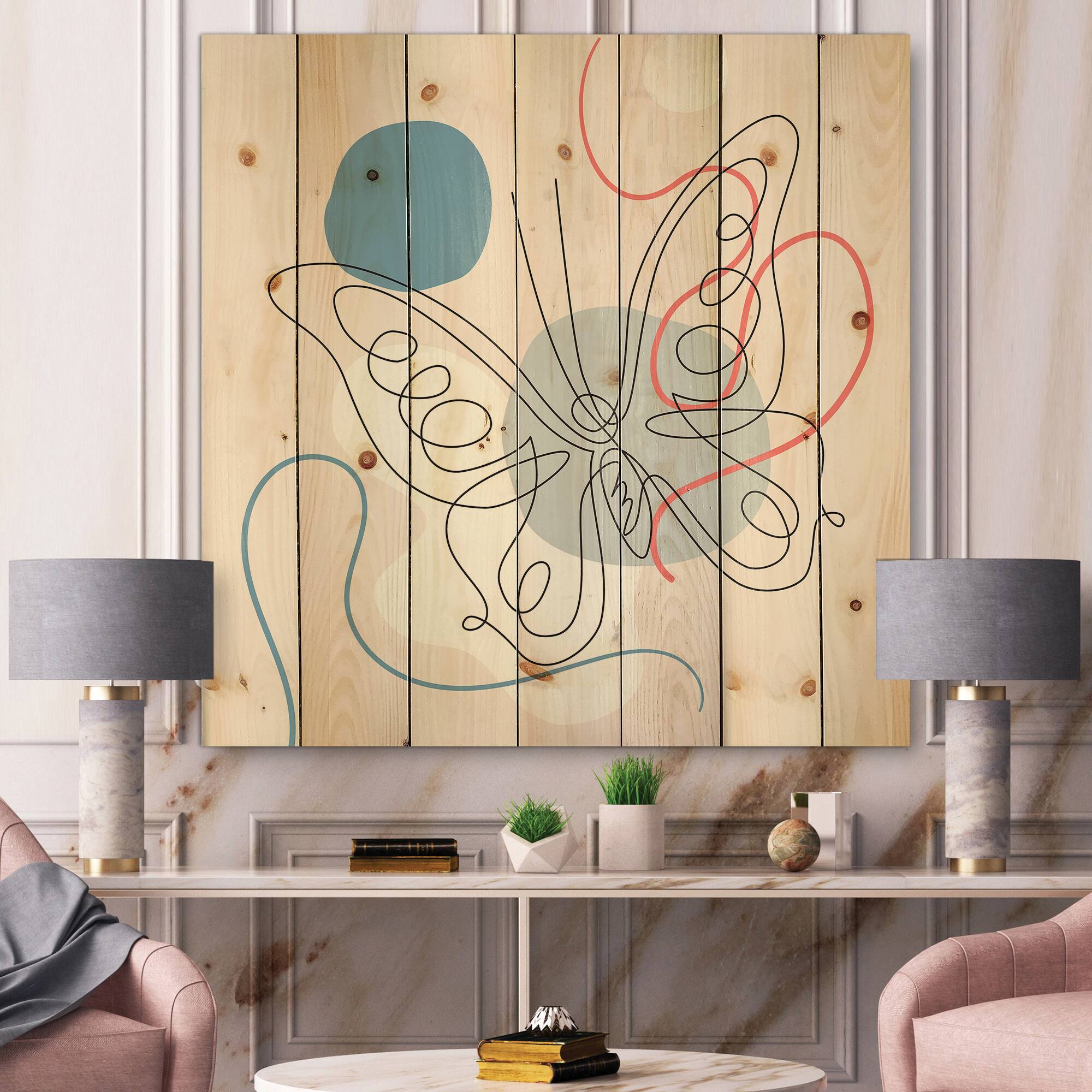 Designart - Butterfly One Line Drawing On Cubism Shapes III